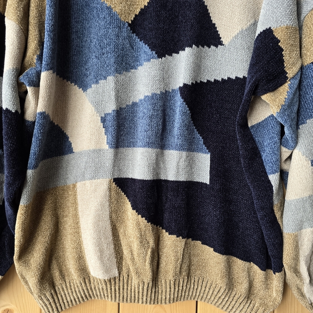Vintage Tundra Canada Soft Knit Crewneck Sweater Colorblock Tan Blue Womens XL - Picture 8 of 11